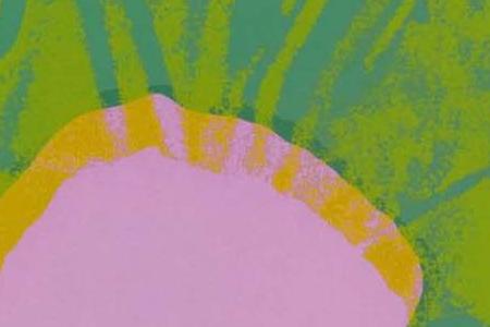 Фрагмент FLOWERS малиновый, желтый, и два сиреневых