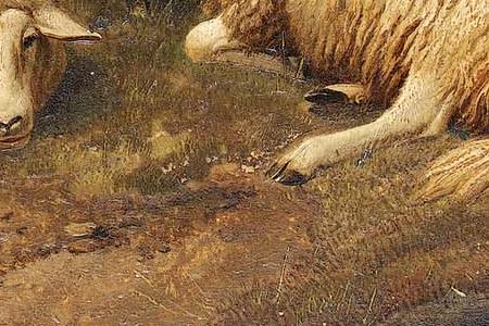 Фрагмент Four sheep in a landscape