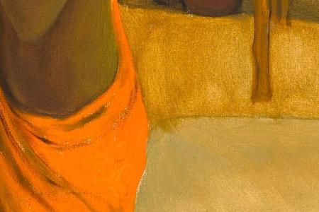 Фрагмент Girl standing by a hut