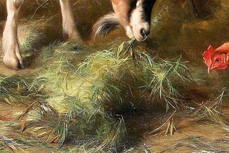 Фрагмент Goats and chickens in an interior