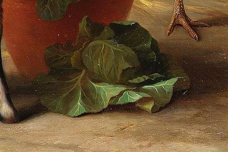 Фрагмент Goats chickens and chicks in a barn