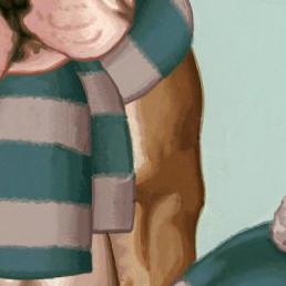 Фрагмент Голубая шапочка и шарфик в полоску