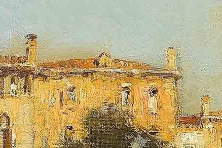 Фрагмент Gondolas on a Venetian backwater