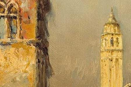 Фрагмент Gondoliers on a Venetian canal