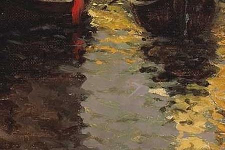 Фрагмент Gondoliers on a Venetian canal