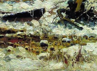 Фрагмент имний пейзаж с избушкой