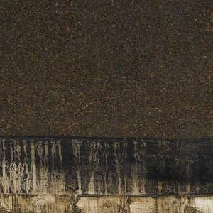 Фрагмент Композиция квадрат с красным кругом с двумя охристыми полосами