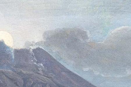 Фрагмент Mount Vesuvius with a village and ruins in the foreground