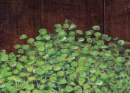 Фрагмент Натюрморт красный камод с горшком пророщенной травкой