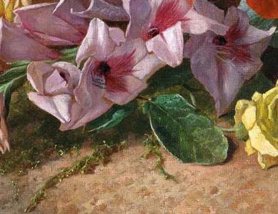 Фрагмент Натюрморт с розами, гладиолусами и лилией