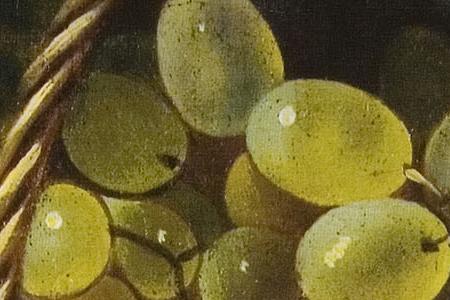 Фрагмент Натюрморт с яблоками, виноградом и лимоном.