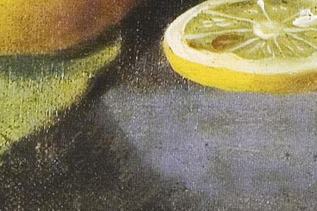 Фрагмент Натюрморт с яблоками, виноградом и лимоном.