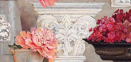 Фрагмент Натюрморт в розовых тонах с часами слева