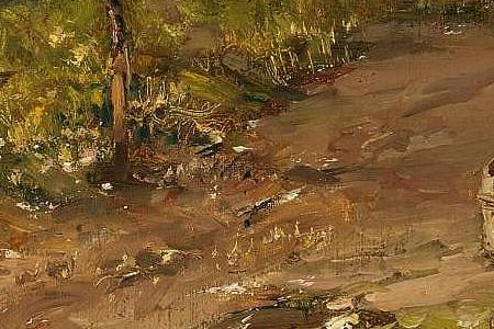 Фрагмент Пейзаж с цветущими деревьями