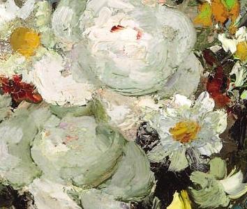 Фрагмент Пионы на голубом фоне