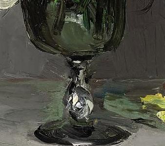 Фрагмент Пионы в стеклянной вазе