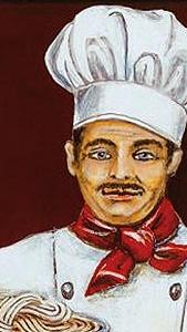 Фрагмент Повар с тарелкой спагетти