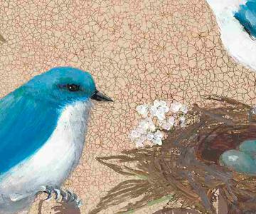 Фрагмент Птички голубые рядом с гнездом