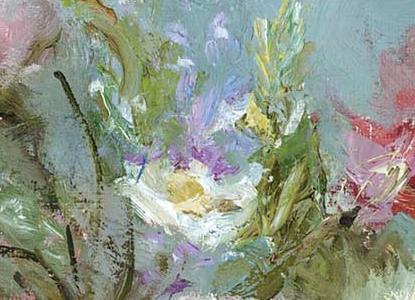 Фрагмент Розы в вазе на голубом фоне