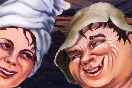 Фрагмент Семейная пара в бане с пивом