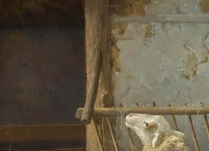 Фрагмент SHEEP AND CHICKENS IN A BARN