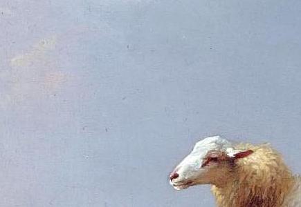 Фрагмент SHEEP RESTING WITH DUCKS IN A LANDSCAPE SHEEP AND CHICKENS