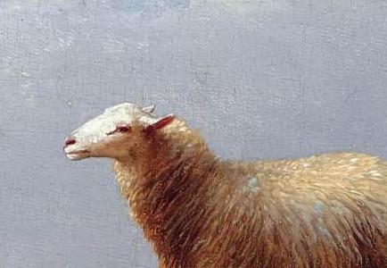 Фрагмент SHEEP RESTING WITH DUCKS IN A LANDSCAPE SHEEP AND CHICKENS