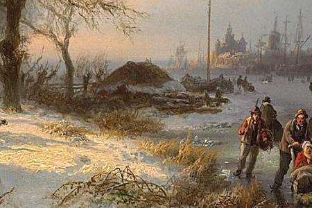 Фрагмент Skaters on a waterway with a koek-en-zopie beyond