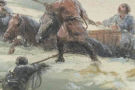 Фрагмент Спасение лошади с наездником из под льда