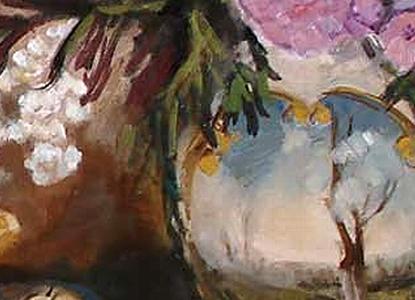 Фрагмент Still Life with Flowers Bowl of Fruit and Pewter