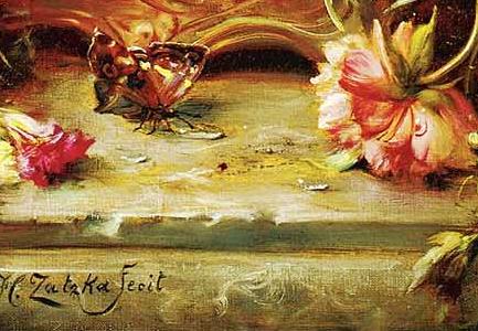 Фрагмент STILL LIFE WITH FLOWERS IN A JARDINIERE RESTING ON A LEDGE