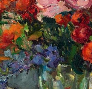 Фрагмент Still life with roses and Chinese figure