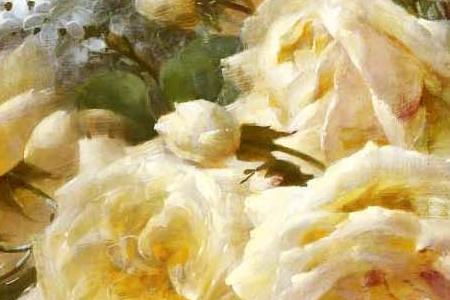 Фрагмент STILL LIFE WITH ROSES AND WHITE LILACS ON A TABLE