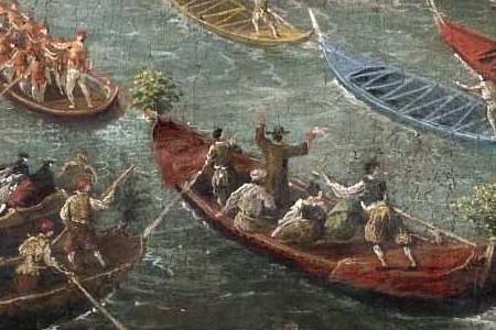 Фрагмент THE DUCAL PALACE SEEN FROM THE BACINO VENICE WITH A PROCESSION OF GONDOL