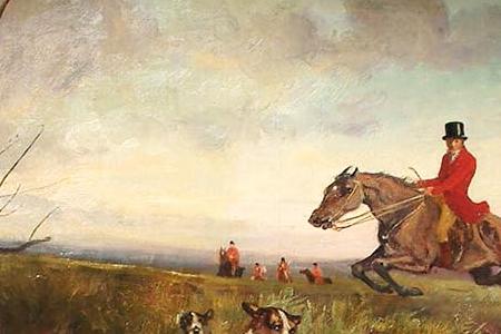 Фрагмент The Hunt with hounds chasing a fox in the foreground