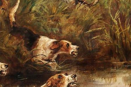 Фрагмент The Hunt with hounds chasing a fox in the foreground