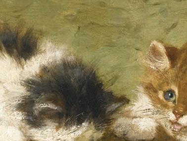 Фрагмент THREE KITTENS WITH A CASKET AND BLUE RIBBON