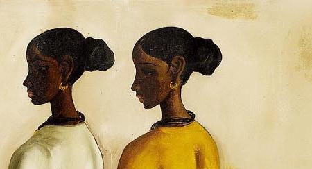 Фрагмент Two girls with baskets