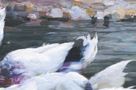 Фрагмент Утки купающиеся на пруду