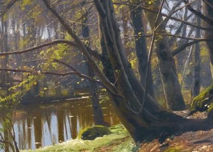 Фрагмент Весений пейзаж на реке с рыбаком