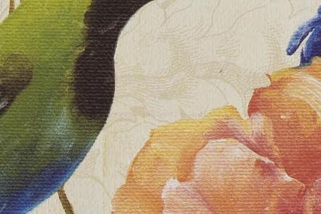 Фрагмент Зелено-голубая птица с красным пионом