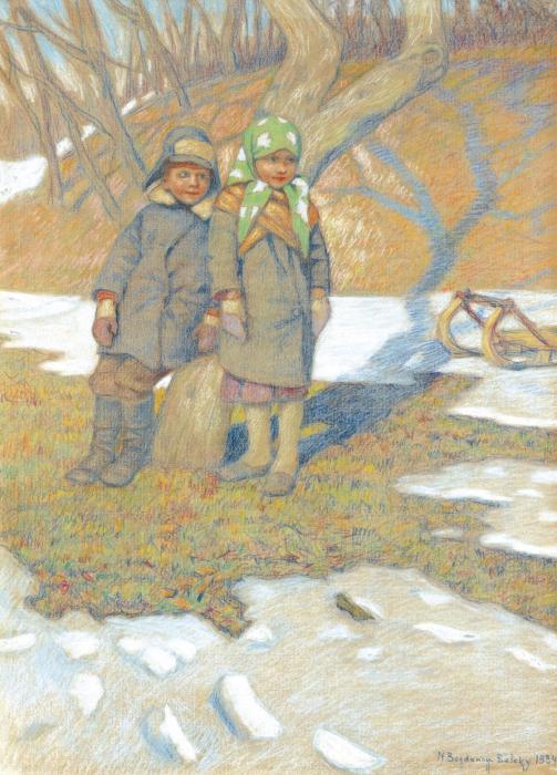 Дети на снежной проталине