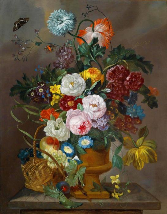 Floral still life with a butterfly 19th Century
