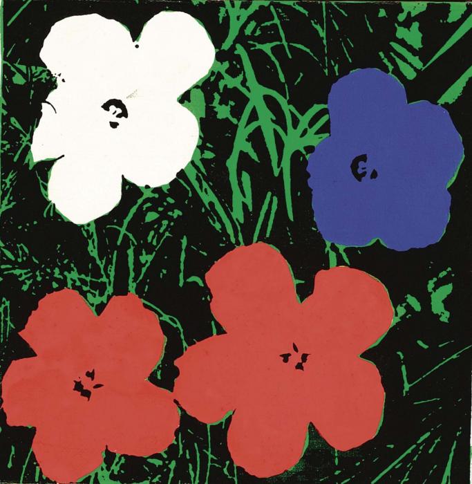 FLOWERS два гряхно-розовых белый и синий