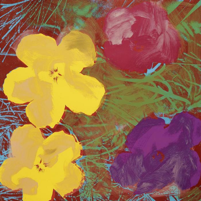 FLOWERS два желтых, сиреневый и бордо