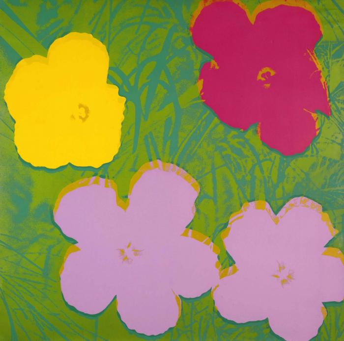 FLOWERS малиновый, желтый, и два сиреневых