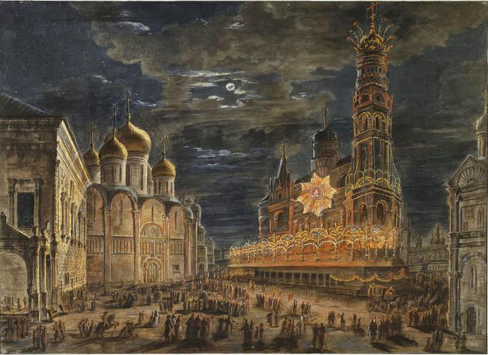 Иллюминация на Соборной площади в честь коронации императора Александра I