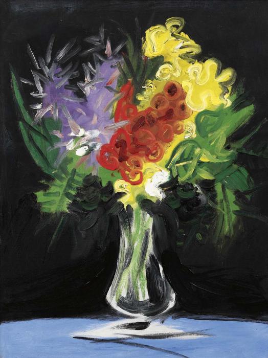 LE POT DE FLEURS SUR FOND NOIR