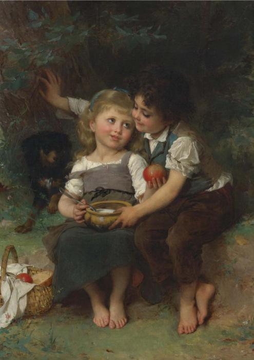 Мальчик и девочка за завтраком