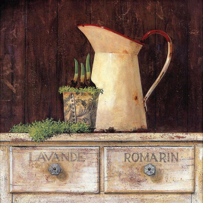 Натюрморт белый камод с белой железной кружкой